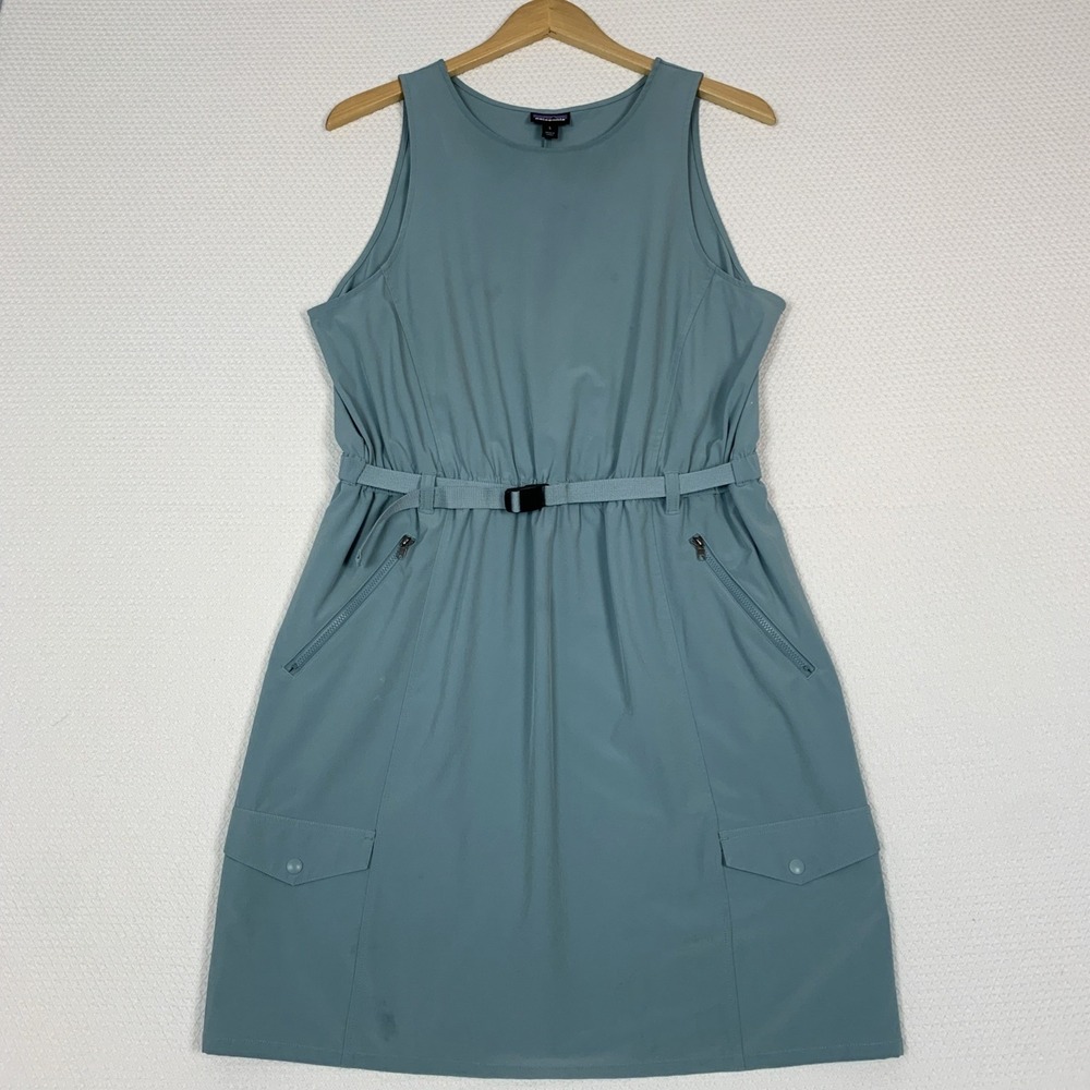 Patagonia Fleetwith Belted Dress Women's Size Large Upwell Blue Spring